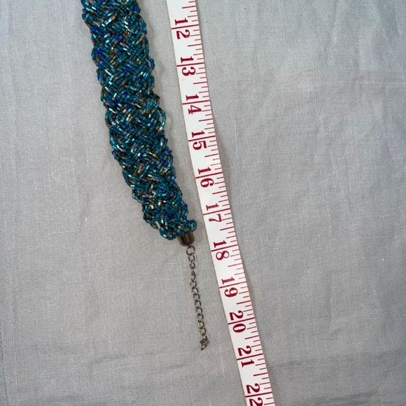 Collar-length blues & gold artisnal beaded necklace (18-20") - Picture 10 of 10